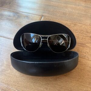 Prada Silver and Black Aviator Sunglasses